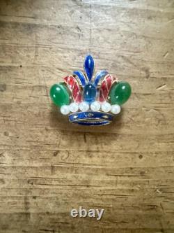 Rare Vtg Signed Trifari Alfred Philippe Cab Faux Pearl Enamel Crown Pin Brooch