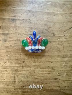 Rare Vtg Signed Trifari Alfred Philippe Cab Faux Pearl Enamel Crown Pin Brooch
