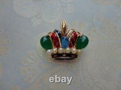 Rare Vtg Signed Trifari Alfred Philippe Cab Faux Pearl Enamel Crown Pin Brooch