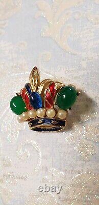 Rare Vtg Signed Trifari Alfred Philippe Cab Faux Pearl Enamel Crown Pin Brooch