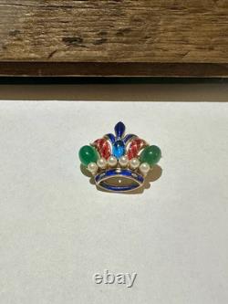 Rare Vtg Signed Trifari Alfred Philippe Cab Faux Pearl Enamel Crown Pin Brooch