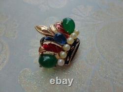 Rare Vtg Signed Trifari Alfred Philippe Cab Faux Pearl Enamel Crown Pin Brooch