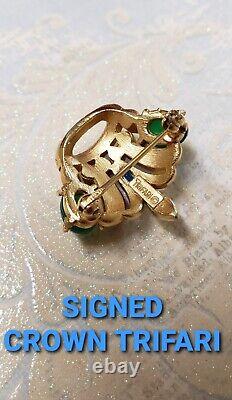 Rare Vtg Signed Trifari Alfred Philippe Cab Faux Pearl Enamel Crown Pin Brooch
