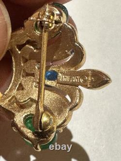 Rare Vtg Signed Trifari Alfred Philippe Cab Faux Pearl Enamel Crown Pin Brooch