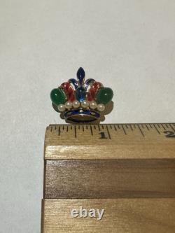Rare Vtg Signed Trifari Alfred Philippe Cab Faux Pearl Enamel Crown Pin Brooch
