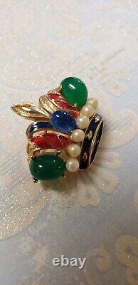 Rare Vtg Signed Trifari Alfred Philippe Cab Faux Pearl Enamel Crown Pin Brooch