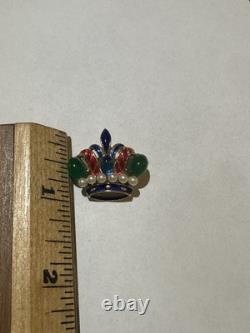 Rare Vtg Signed Trifari Alfred Philippe Cab Faux Pearl Enamel Crown Pin Brooch