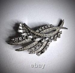 SIGNED CROWN TRIFARI Alfred Philippe Clear Diamanté Brooch Spray 2.75 Late 50s