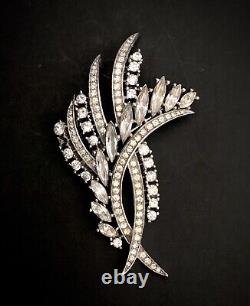 SIGNED CROWN TRIFARI Alfred Philippe Clear Diamanté Brooch Spray 2.75 Late 50s