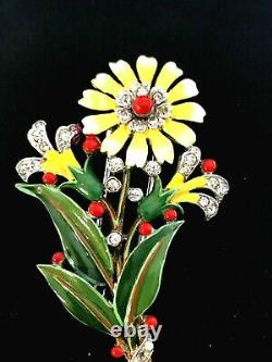 SUPERB Crown Trifari Alfred Philippe Figural Enameled Flower Fur Pin Brooch