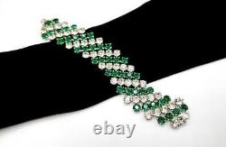 SUPER RARE! 1957 TRIFARI Regency Faux Emerald-Green & Clear Rhinestone Bracelet