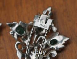 Set of 2 Crown Trifari Alfred Philipp Emerald Green Fur Clip Pins One Broken