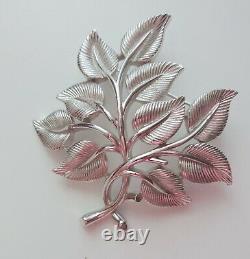 Signed Alfred Philippe Crown Trifari Silver Plate Xmas Frosted Leaves Pin Brooch