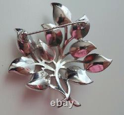 Signed Alfred Philippe Crown Trifari Silver Plate Xmas Frosted Leaves Pin Brooch