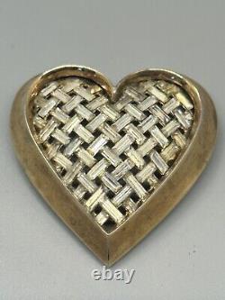 Signed Alfred Philippe Trifari Rhinestone Basket Weave Heart Brooch