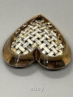 Signed Alfred Philippe Trifari Rhinestone Basket Weave Heart Brooch