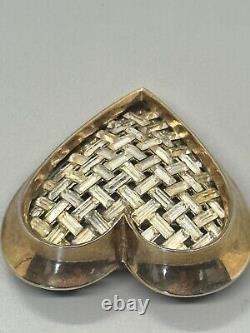 Signed Alfred Philippe Trifari Rhinestone Basket Weave Heart Brooch