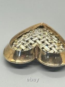 Signed Alfred Philippe Trifari Rhinestone Basket Weave Heart Brooch