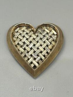 Signed Alfred Philippe Trifari Rhinestone Basket Weave Heart Brooch