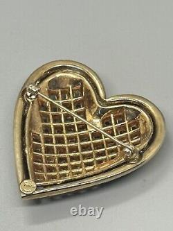 Signed Alfred Philippe Trifari Rhinestone Basket Weave Heart Brooch