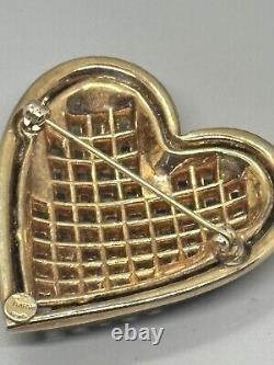 Signed Alfred Philippe Trifari Rhinestone Basket Weave Heart Brooch
