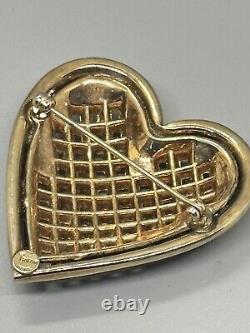 Signed Alfred Philippe Trifari Rhinestone Basket Weave Heart Brooch