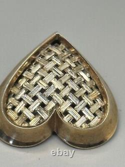 Signed Alfred Philippe Trifari Rhinestone Basket Weave Heart Brooch