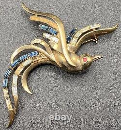 Signed Crown Trifari Alfred Philippe Bird of Paradise Brooch Pin Missing Stones