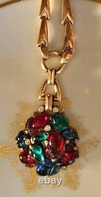 Signed Crown Trifari Alfred Philippe Fruit Salad Pendant & Sterling Chain