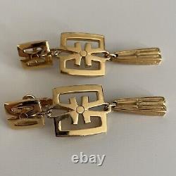 Signed Crown Trifari Alfred Philippe Gold Tone Clip On Earrings Chinoiserie 1960