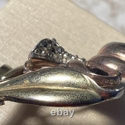 Signed Crown Trifari Old Alfred Philippe Metal Rhinestone Flower Fur Brooch Pin