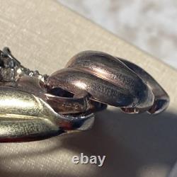 Signed Crown Trifari Old Alfred Philippe Metal Rhinestone Flower Fur Brooch Pin