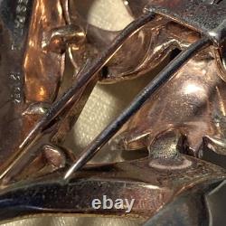 Signed Crown Trifari Old Alfred Philippe Metal Rhinestone Flower Fur Brooch Pin