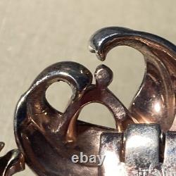 Signed Crown Trifari Old Alfred Philippe Metal Rhinestone Flower Fur Brooch Pin