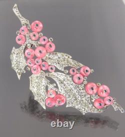 Signed TRIFARI Alfred Philippe 1940s Pink Glass Shoe Button Beads Grape Fur Clip