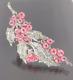 Signed TRIFARI Alfred Philippe 1940s Pink Glass Shoe Button Beads Grape Fur Clip