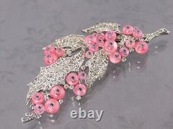 Signed TRIFARI Alfred Philippe 1940s Pink Glass Shoe Button Beads Grape Fur Clip