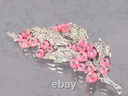 Signed TRIFARI Alfred Philippe 1940s Pink Glass Shoe Button Beads Grape Fur Clip