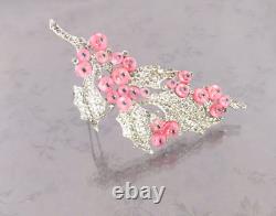 Signed TRIFARI Alfred Philippe 1940s Pink Glass Shoe Button Beads Grape Fur Clip