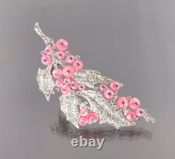 Signed TRIFARI Alfred Philippe 1940s Pink Glass Shoe Button Beads Grape Fur Clip