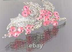 Signed TRIFARI Alfred Philippe 1940s Pink Glass Shoe Button Beads Grape Fur Clip