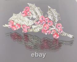 Signed TRIFARI Alfred Philippe 1940s Pink Glass Shoe Button Beads Grape Fur Clip