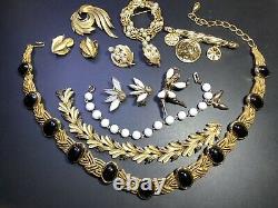 Signed TRIFARI Vintage Jewelry Lot Alfred Philippe White Milk Glass Dancer Sets