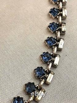 Sterling Silver Alfred Philippe Crown Trifari Sapphire Crystal Baguette Necklace