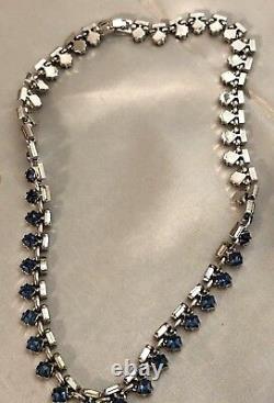 Sterling Silver Alfred Philippe Crown Trifari Sapphire Crystal Baguette Necklace
