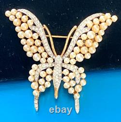 Store Closingcrown Trifari A. Philippe Pave' & Faux Pearls Butterfly Brooch