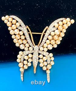 Store Closingcrown Trifari A. Philippe Pave' & Faux Pearls Butterfly Brooch