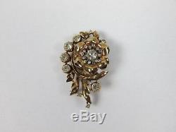 Stunning Alfred Philippe Trifari Rhinestone Rose Yellow Gold Fur Clip Brooch Pin