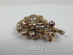 Stunning Alfred Philippe Trifari Rhinestone Rose Yellow Gold Fur Clip Brooch Pin