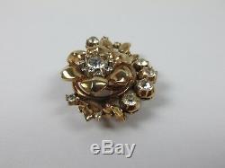 Stunning Alfred Philippe Trifari Rhinestone Rose Yellow Gold Fur Clip Brooch Pin